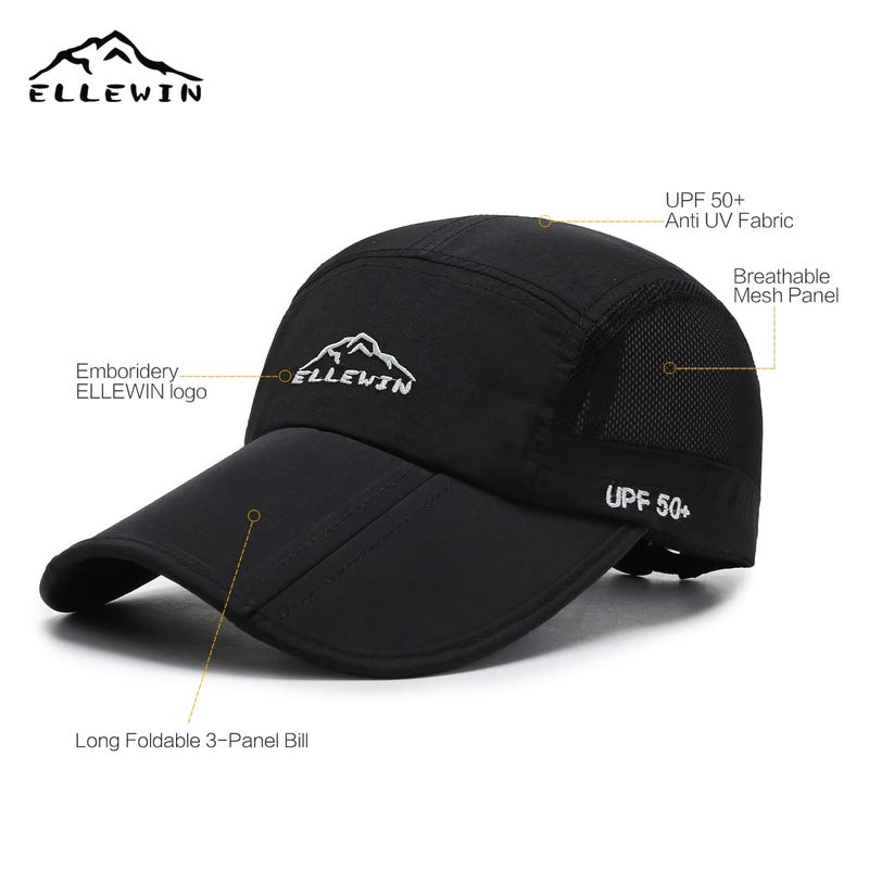 ELLEWIN Men's Baseball Cap UPF50 Hat W/Foldable Long Large Bill,One Size,Black MZ0010GRY1 - Image 4